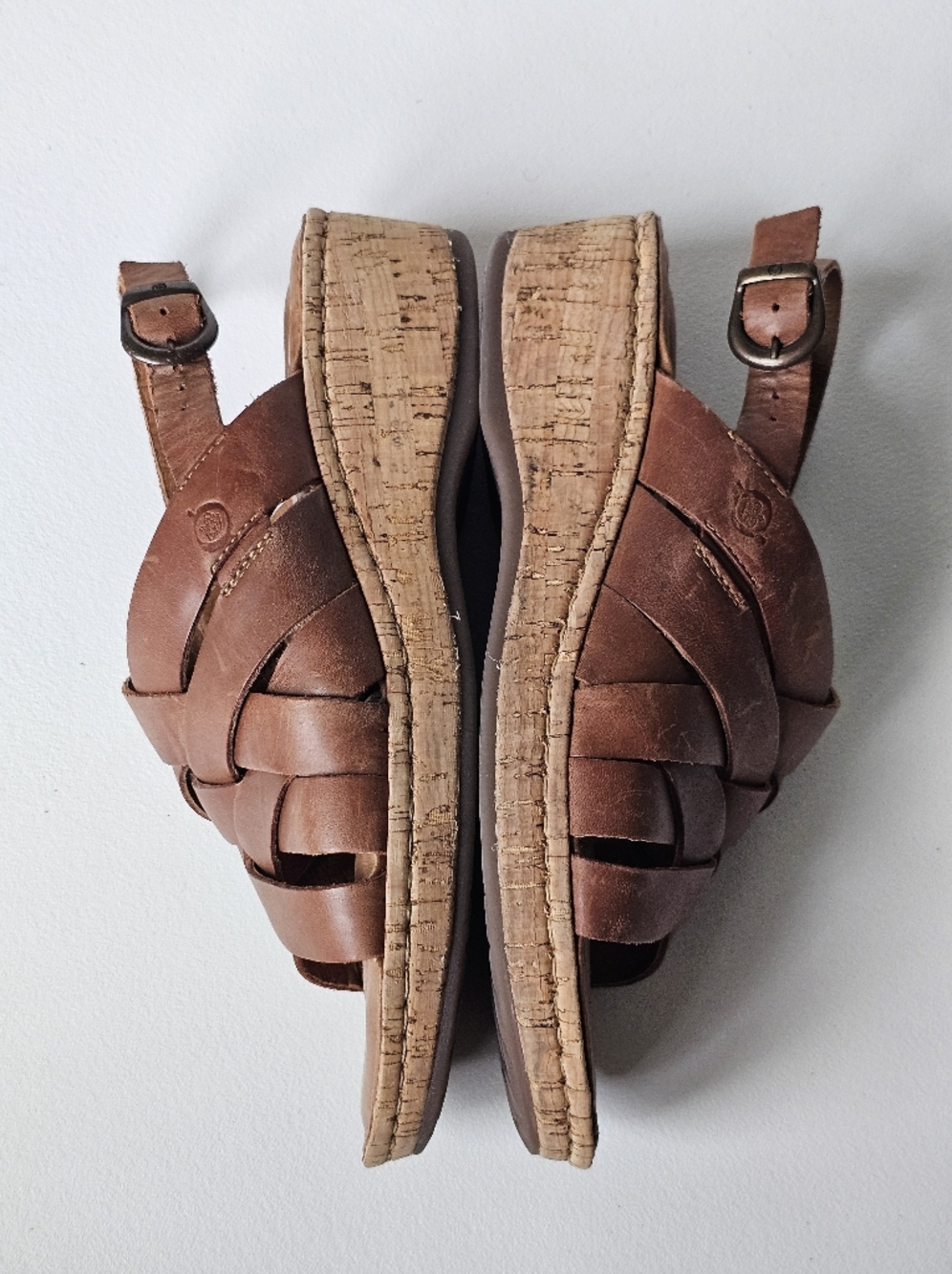 Born Leather Wedge Sandals Brown Strappy Slingback Comfort 10M - Picture 7 of 10